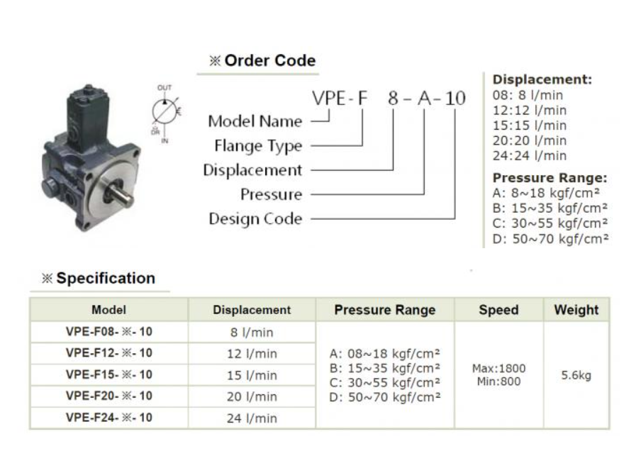 VPE-F35-A-10 YEOSHE Hydraulic Variable Vane Pump